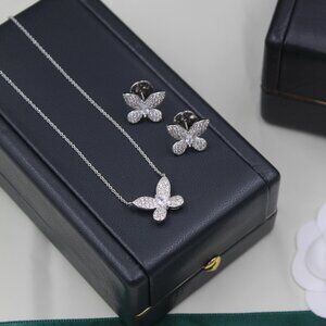 Silver Butterfly Pendant Necklace & Stud Earrings Set